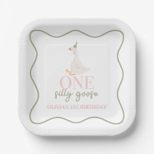 One Silly Goose pink and green Paper Plate
