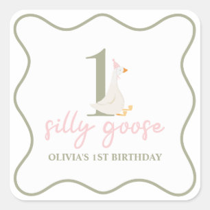 One Silly Goose pink and green Square Sticker