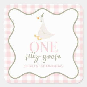One Silly Goose pink and green Square Sticker