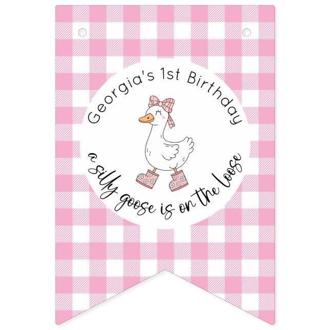One Silly Goose Pink Birthday Banner (First Flag)