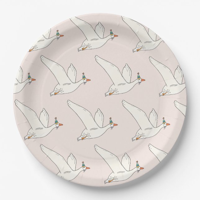 One Silly Goose Pink Birthday Party Paper Plate (Front)