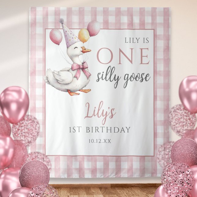 One Silly Goose Pink Birthday Photo Backdrop Tapestry (One Silly Goose Pink Birthday Photo Backdrop)