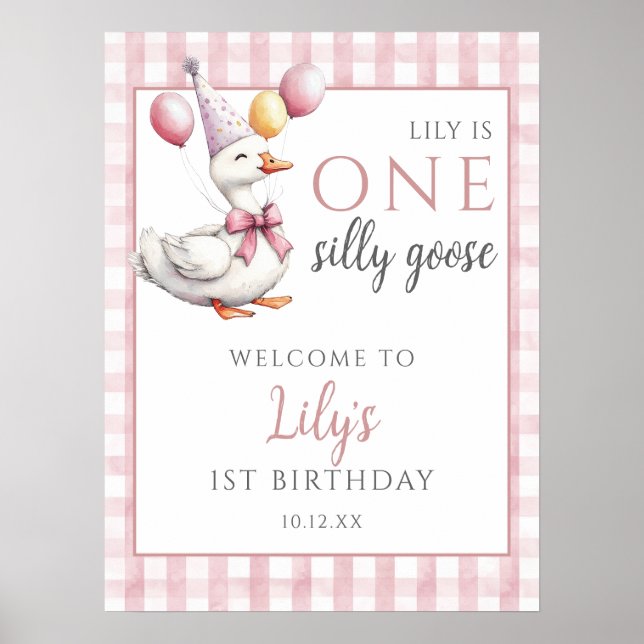 One Silly Goose Pink Birthday Welcome Sign (Front)