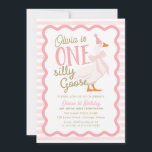 One Silly Goose Pink Bow 1st Birthday Invitation<br><div class="desc">Celebrate your toddler's milestone in retro style with our One Silly Goose 1st Birthday Suite! Featuring a chic muted color scheme, this design includes an adorable goose wearing a cute coquette bow, all set within a groovy frame. It's the perfect way to bring a fun and stylish vibe to the...</div>