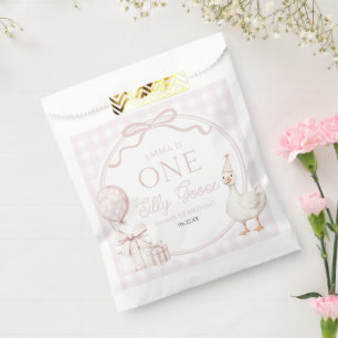 ONE Silly Goose Pink Bow 1st Birthday Party Favour Bags
