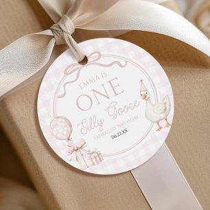 ONE Silly Goose Pink Bow 1st Birthday Party Favour Tags