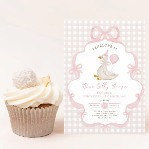 One Silly Goose Pink Bow First Birthday Invitation