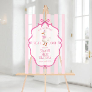One Silly Goose Pink Bow First Birthday Welcome Acrylic Sign