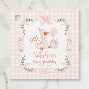 One Silly Goose Pink Bow Floral 1st Birthday Favour Tags