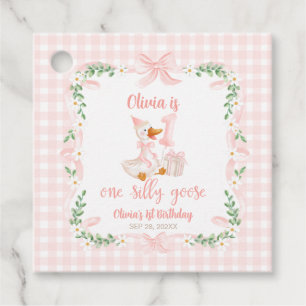 One Silly Goose Pink Bow Floral 1st Birthday Favour Tags
