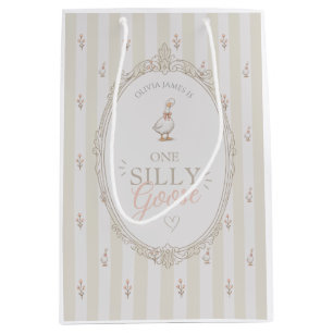 One silly goose pink bow girl 1st birthday medium gift bag