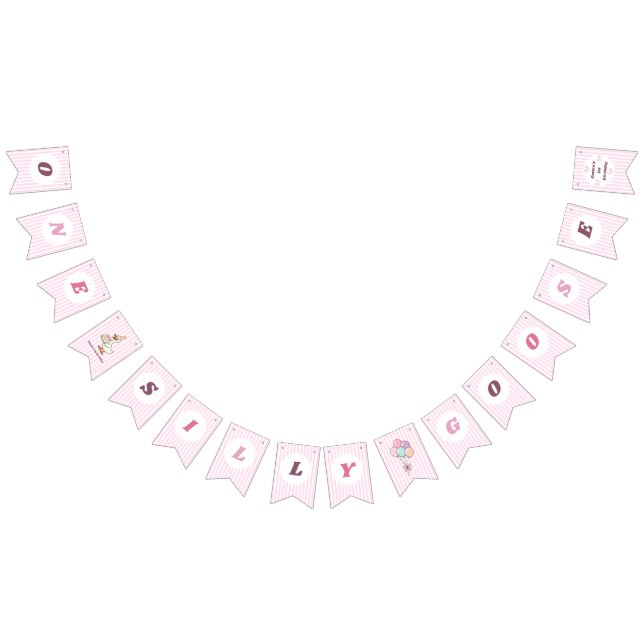  One Silly Goose Pink Bow Girl 1st Birthday Party Bunting (All)