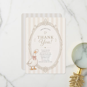 One silly goose pink bow girl 1st birthday thank you card