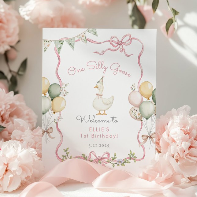 One Silly Goose Pink Bow Girl 1st Birthday Welcome Poster (Creator Uploaded)