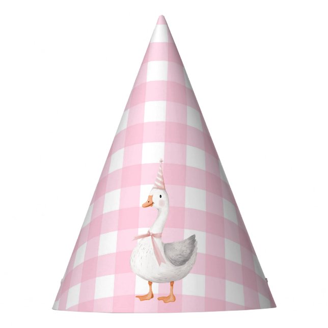 ONE SILLY GOOSE PINK GINGHAM 1ST BIRTHDAY  PARTY HAT (Front)