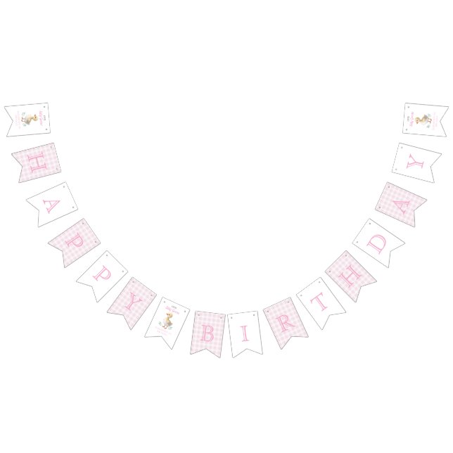 One Silly Goose Pink Gingham Girl First Birthday Bunting (All)