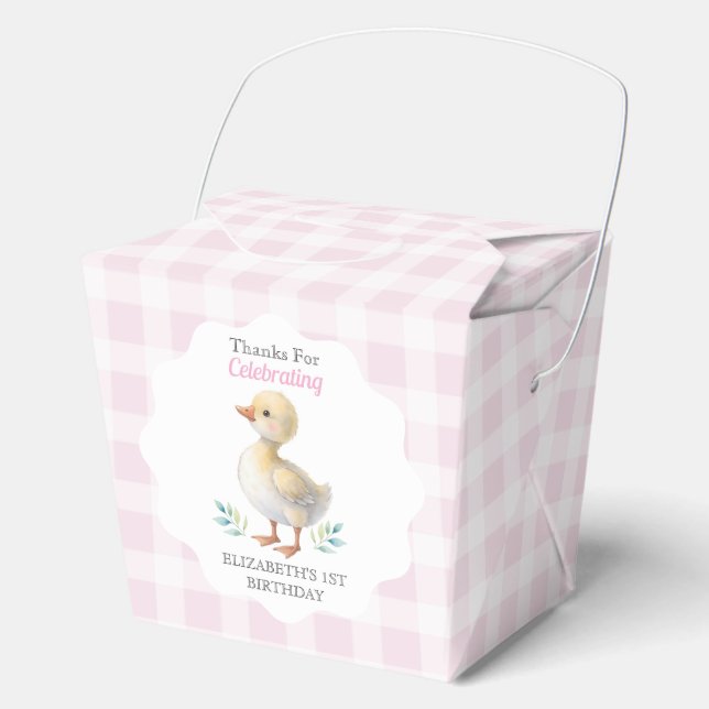 One Silly Goose Pink Gingham Girl First Birthday Favour Box (Front)