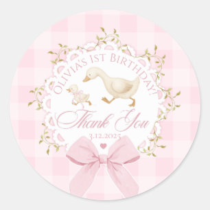One Silly Goose Pink Gingham Whimsical Thank you Classic Round Sticker