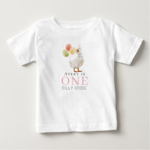 One Silly Goose Pink Girl 1st Birthday Baby T-Shirt