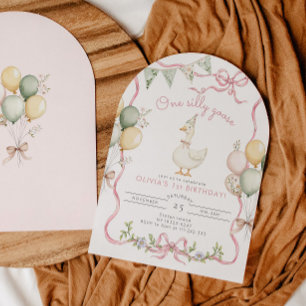 One Silly Goose Pink Girl 1st Birthday Invitation