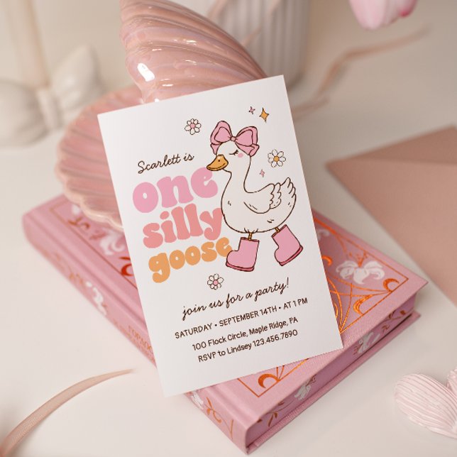 One Silly Goose Pink Girl 1st Birthday Invitation (Creator Uploaded)