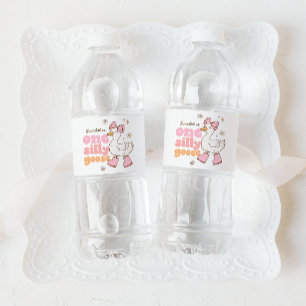One Silly Goose Pink Girl 1st Birthday Water Bottle Label