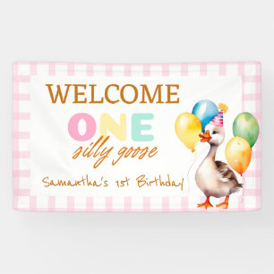 One Silly Goose Pink Girl 1st Birthday Welcome Banner