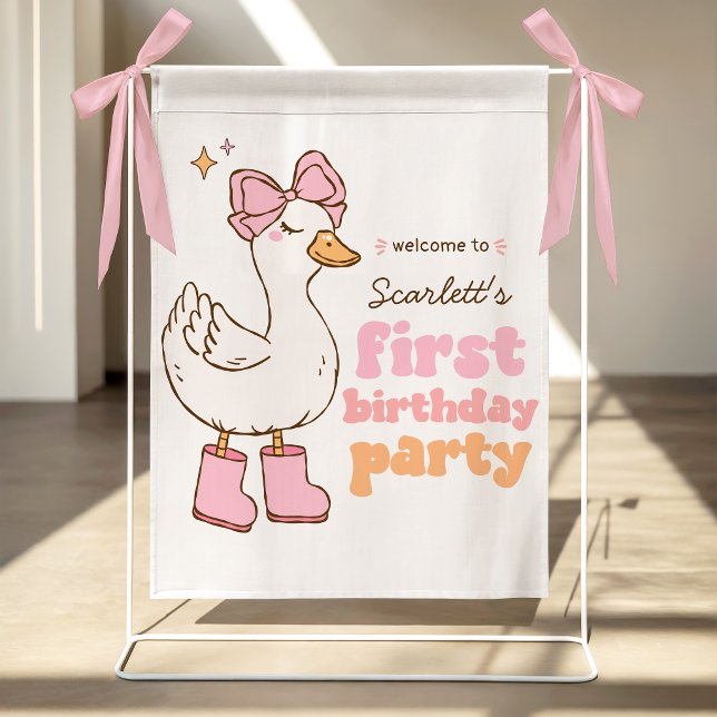 One Silly Goose Pink Girl 1st Birthday Welcome Poster (Creator Uploaded)