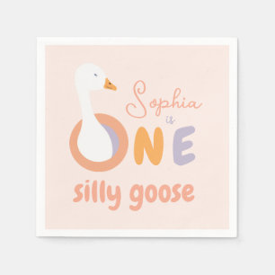 One Silly Goose Pink Girl First Birthday Party Napkin