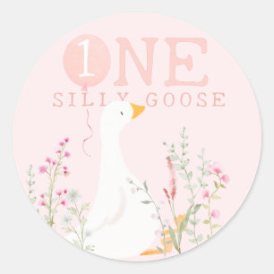 One Silly Goose Pink Girls 1st Birthday Classic Round Sticker