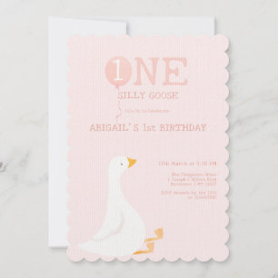 One Silly Goose Pink Girls 1st Birthday Invitation