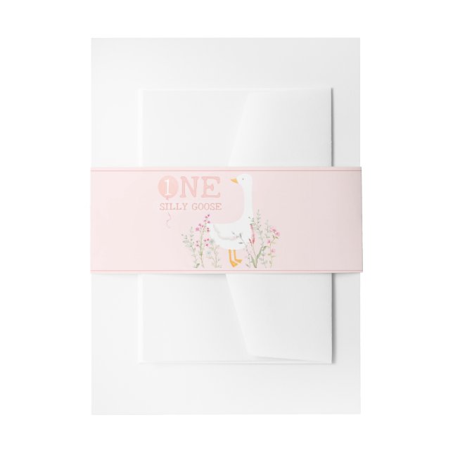 One Silly Goose Pink Girls 1st Birthday Invitation Belly Band (Front Example)