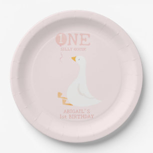One Silly Goose Pink Girls 1st Birthday Paper Plate