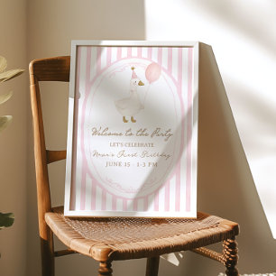 One Silly Goose Pink Girls 1st Birthday Welcome Poster