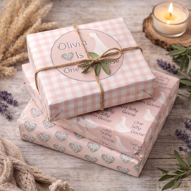 One Silly Goose Pink Girl's Birthday Party Wrapping Paper Sheet (Creator Uploaded)