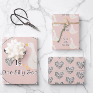 One Silly Goose Pink Girl's Birthday Party Wrapping Paper Sheet