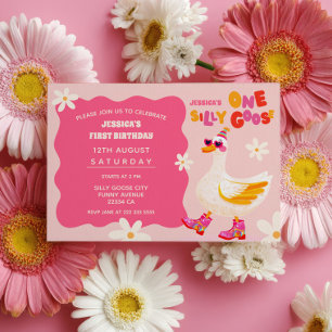 One Silly Goose Pink Girls Summer Kids' Birthday  Invitation
