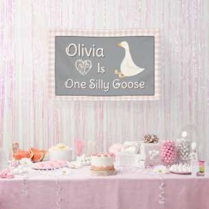 One Silly Goose Pink Gray Girl's Birthday Party Banner