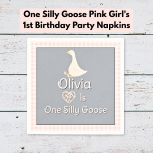 One Silly Goose Pink Gray Girl's Birthday Party Napkin