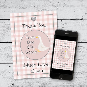 One Silly Goose Pink Grey Birthday Party Thank You Card