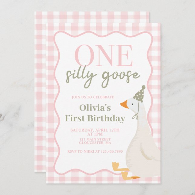 One Silly Goose pink Invitation (Front/Back)