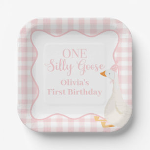 One Silly Goose pink Paper Plate