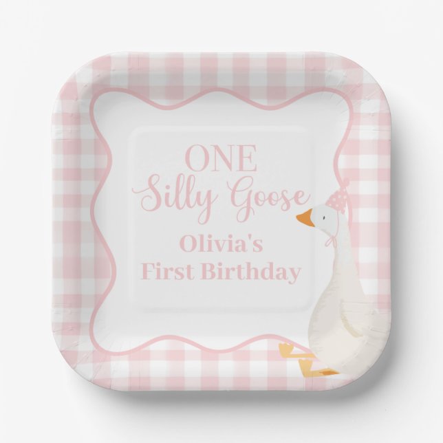 One Silly Goose pink Paper Plate (Front)