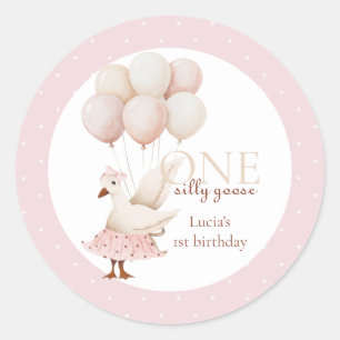 One Silly Goose Pink Pastel 1st Birthday  Classic Round Sticker