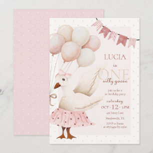 One Silly Goose Pink Pastel 1st Birthday Invitation