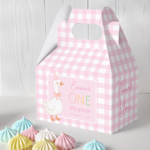 One Silly Goose Pink Plaid Girl 1st Birthday Party Favour Box