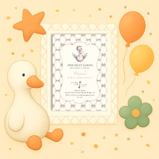 One Silly Goose Preppy Bow 1st Birthday Invitation