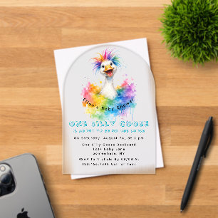 One Silly Goose Rainbow Baby Shower Cute Acrylic Invitations