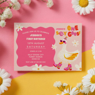 One Silly Goose Retro Pink Summer Kids' Birthday Invitation