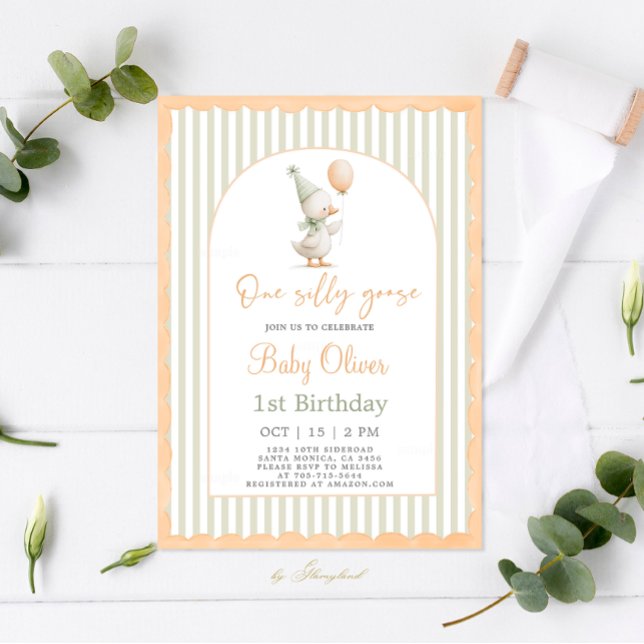 One Silly Goose Sage 1st Birthday Invitation (Creator Uploaded)